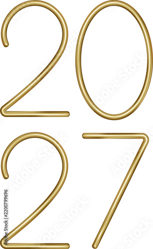New Year 2027 Gold Luxury Numbers 3d