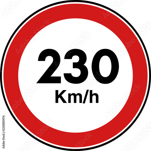Circular Red Maximum Speed Limit 230 Road Sign Vector