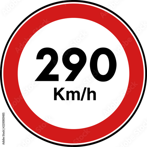 Circular Red Maximum Speed Limit 290 Road Sign Vector