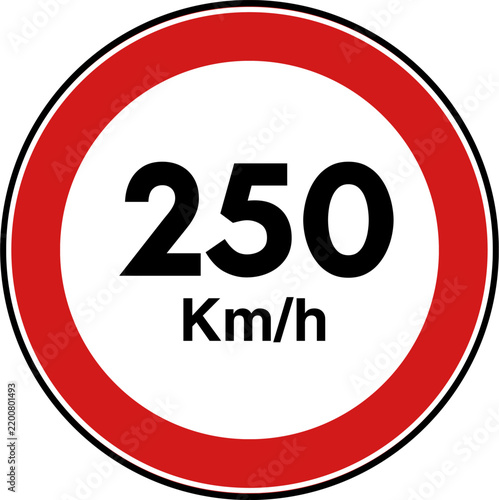 Circular Red Maximum Speed Limit 250 Road Sign Vector