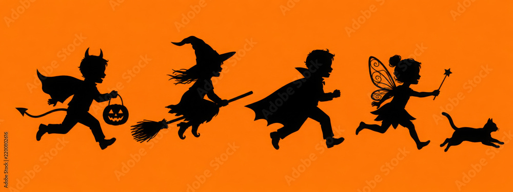 Fototapeta premium Many kids with Halloween costume on transparent background