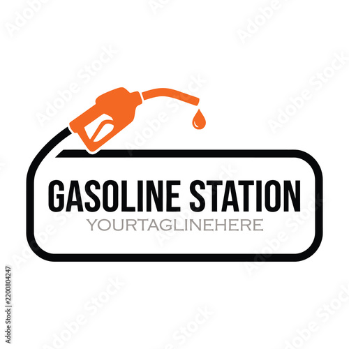 Gasoline station sign with fuel pump nozzle icon on white background