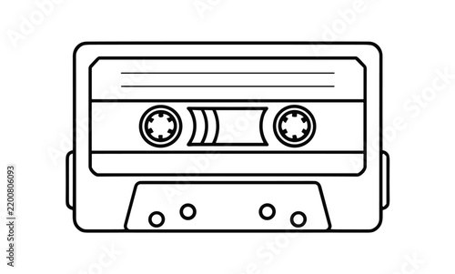 Retro Audio Cassette: A simple line drawing of a vintage audio cassette tape, representing nostalgia and classic sound recording technology.