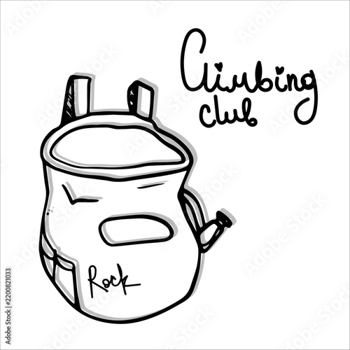 Climbing club equipment and accessories hand-drawn illustration doodle art element of rock climbing chalk bag 