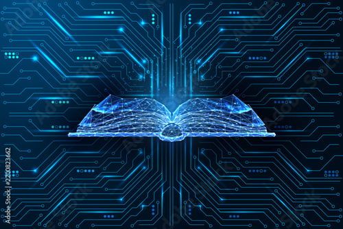 AI Deep Learning and Machine Learning with Open Book on Digital Circuit Board Vector