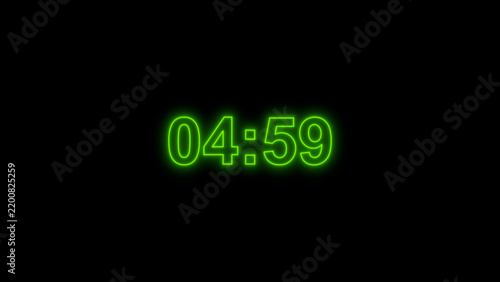 Neon green digital timer showing 0459 on black background