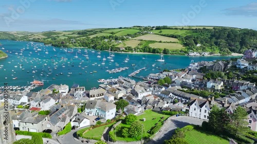 Salcombe and Mill Bay over Kingsbridge Estuary from a drone, Batson Creek, Southpool Creek, Devon, England, United Kingdom
