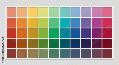 Color palette swatch grid with colorful rainbow squares arranged in rows for graphic design and print guide