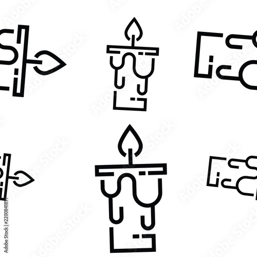 Halloween Candle Bold Outline Line Art Seamless Pattern