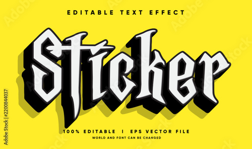 Editable Sticker 3D Vector Text Effect Streetwear Gothic Tattoo Font with modern style