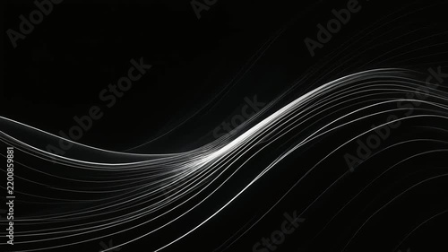 Elegant white flowing lines on black abstract background