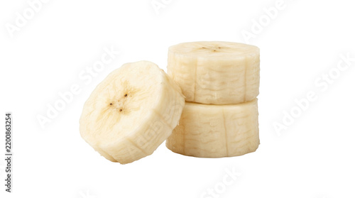 Sliced banana pieces isolated on white background