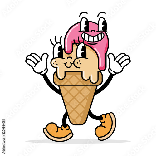 Cute Ice Cream Cone Character Vector Illustration