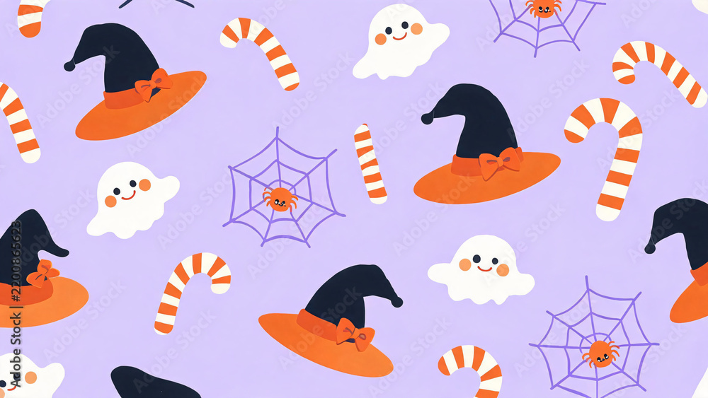 Obraz premium Orange Black Witch Hat Pattern