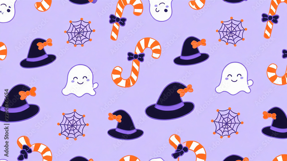 Obraz premium Purple Bow Witch Hats Print Pattern