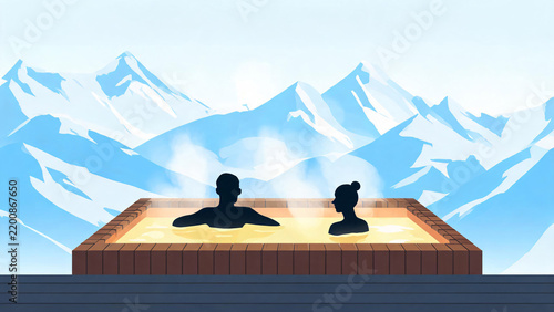 Couple Soaking In Mountain Hot Spring