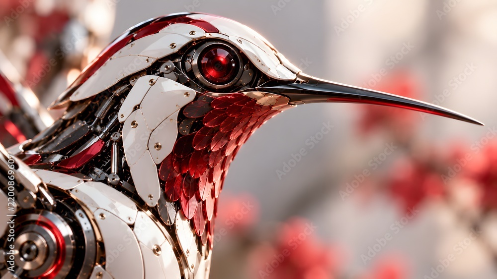 Fototapeta premium Macro Close-up of Cybernetic Hummingbird Head.