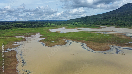 Top view of little water in Lum Phra Plerng dam in Thailand