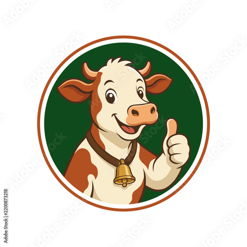 Canvastavla Cute Cartoon Cow Giving Thumbs Up Illustration