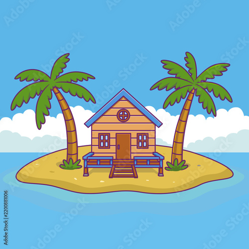 house on the beach cartoon illustration