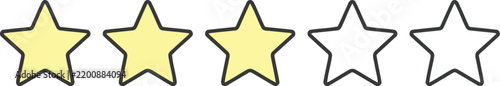 Three yellow stars out of five in a horizontal rating scale icon