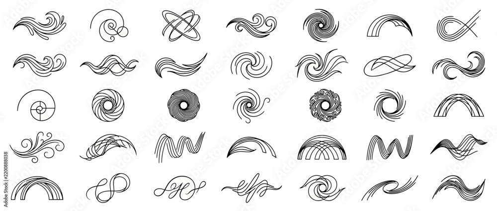 Obraz premium Collection of Abstract Swirls and Swashes, Hand Drawn Style