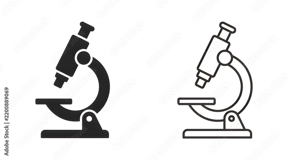 Fototapeta premium Simple microscope vector icons in black and white