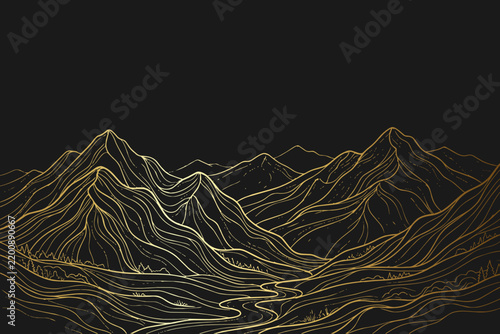 Luxury Gold Line Art Mountain Landscape Vector Background