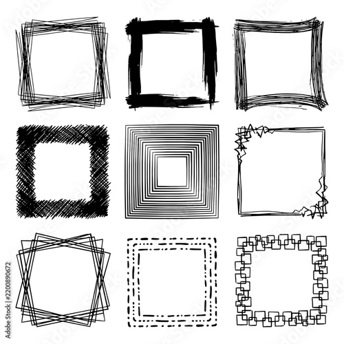 Collection Of Hand Drawn Sketchy Square Vector Frames