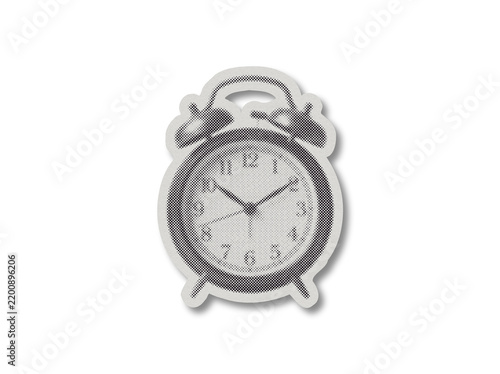 Alarm clock sticker in black halftone pop art style on a transparent background