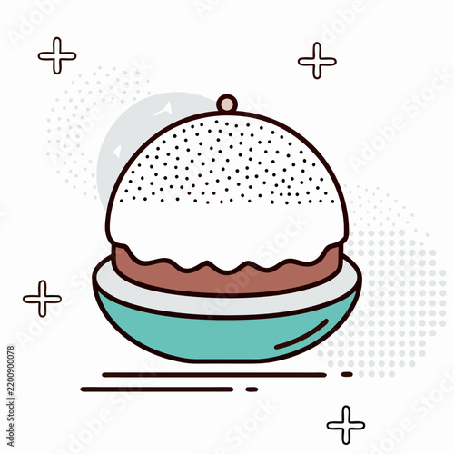 Jam doughnut with powdered sugar on a plate 