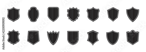 Collection of various black shield icons and heraldic emblems