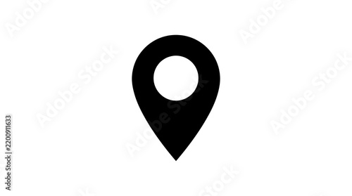 Minimalist black map marker icon isolated on a clean white background with simple black location