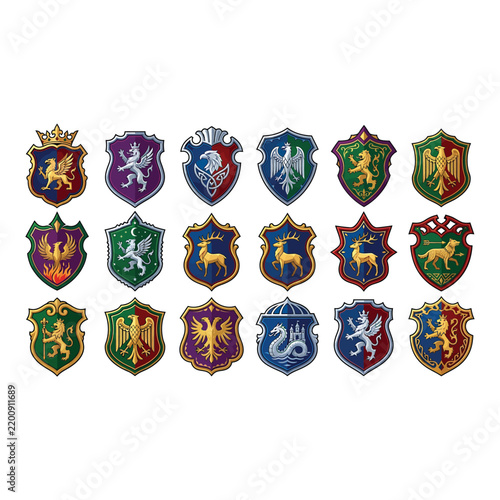 Heraldic shields with animal emblems vector illustration on a white background