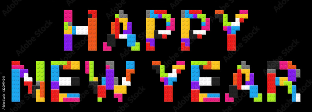 Fototapeta premium 2027 Happy New Year and Christmas concept made with colored plastic constructor parts isolated. Play and build concept. Vector illustration