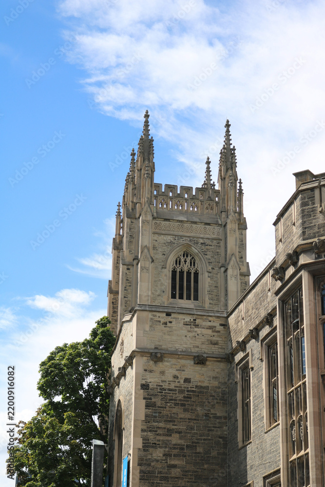 Fototapeta premium Gothic chapel tower rising above green trees