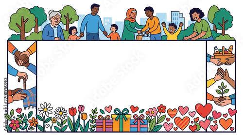 Community Unity and Charity Flat Illustration Frame