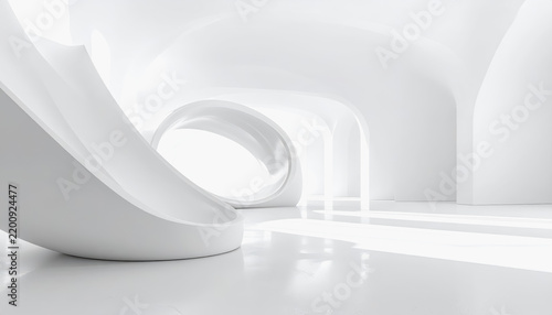 Abstract futuristic white architecture with organic curves and natural light creating a sense of serenity and modernity