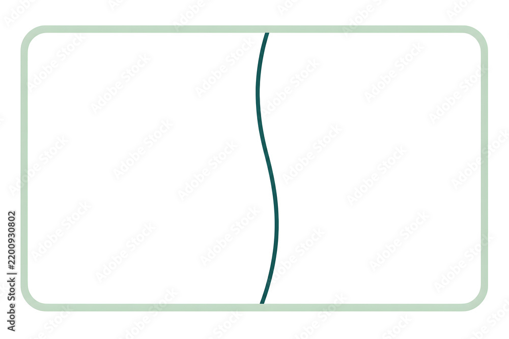 Obraz premium Rounded frame with vertical wave divider isolated on white background to represent two section layout for illustrating split content and comparison card designs. 