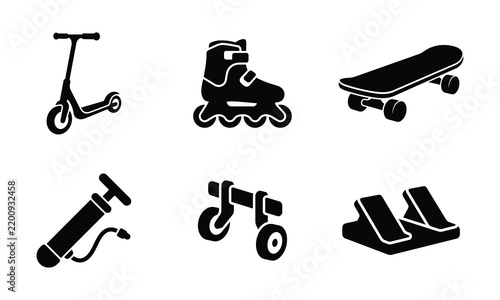 Recreational outdoor activity gear silhouettes black icons set.