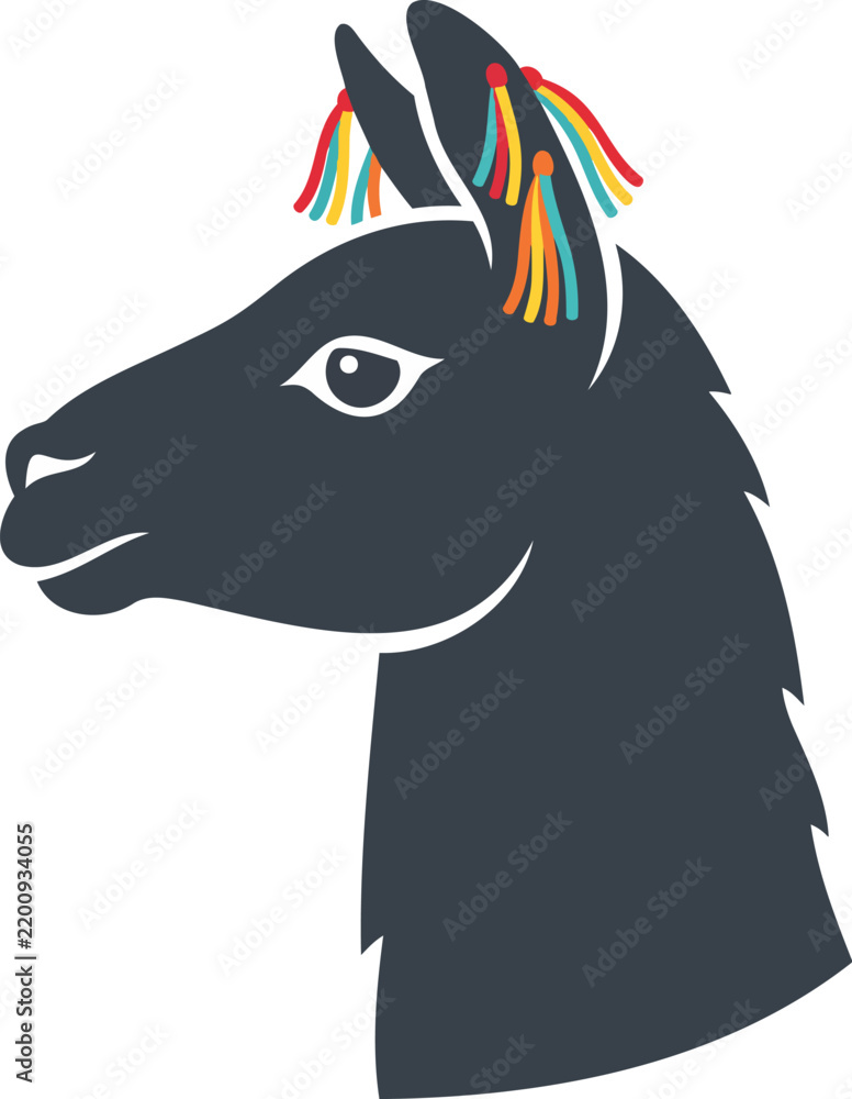 Obraz premium Illustrated llama with decorative headband facing right in neutral studio background