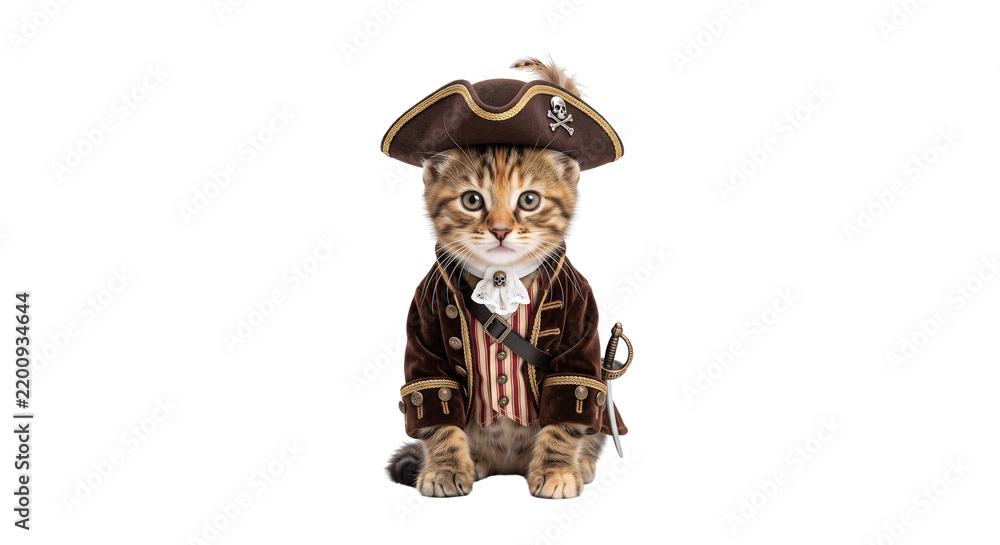 Fototapeta premium Cute tabby kitten wearing a pirate costume