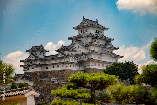 Himeji Castle in Japan wonderfully showcased with slight clouds in the background.