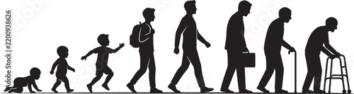 Human life cycle stages from baby to senior citizen silhouette