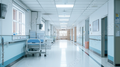 hospital corridor empty waiting room and equipment