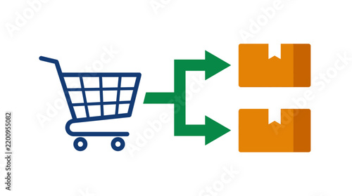 Shopping Cart Split Shipment and Order Fulfillment Vector Illustration