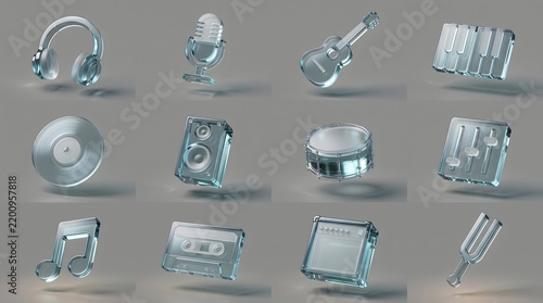 Collection of Glossy Glass Music Instrument Icons