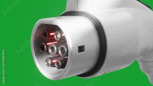 White Electric Vehicle Charging Plug With Glowing Red Indicator Light