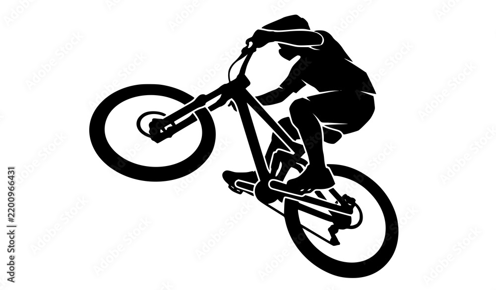 Obraz premium BMX Cyclist Performing Extreme Bicycle Trick Silhouette for Freestyle Sports, Adventure, Competition, Action, Fitness, and Athletic Designs