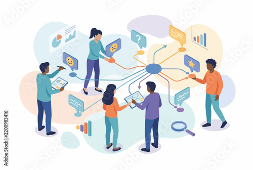 Diverse Business Team Collaborating on Complex Workflow Diagram